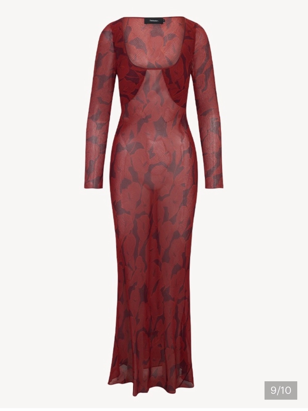 Realisation Par Inka Calla Lily Red Floral Long-Sleeve Sheer Maxi Dress